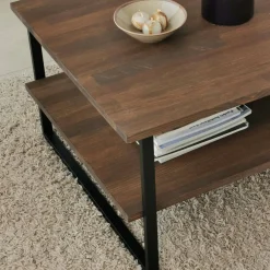 Tavolini Da Salotto|Salotto > Dmora Tavolino salotto rettangolare noce 85x60x40h cm - Aprica Marrone Noce