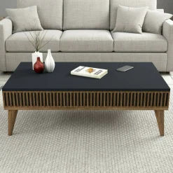 Tavolino salotto rettangolare noce e antracite 105x60x34h cm - Atrani