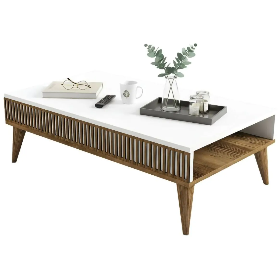 Tavolini Da Salotto|Salotto > Dmora Tavolino salotto rettangolare noce e bianco 105x60x38h cm - Triaria Bianco, Marrone Noce