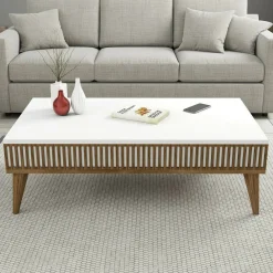 Tavolini Da Salotto|Salotto > Dmora Tavolino salotto rettangolare noce e bianco 105x60x38h cm - Triaria Bianco, Marrone Noce