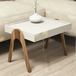 Tavolino salotto rettangolare noce e crema 53x40x64h cm - Strembo