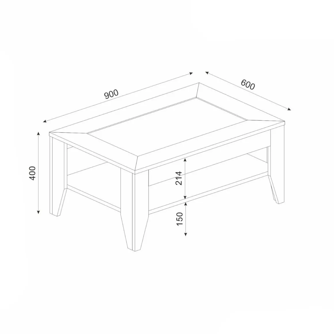 Tavolino salotto rettangolare quercia 90x60x40h cm - Numana