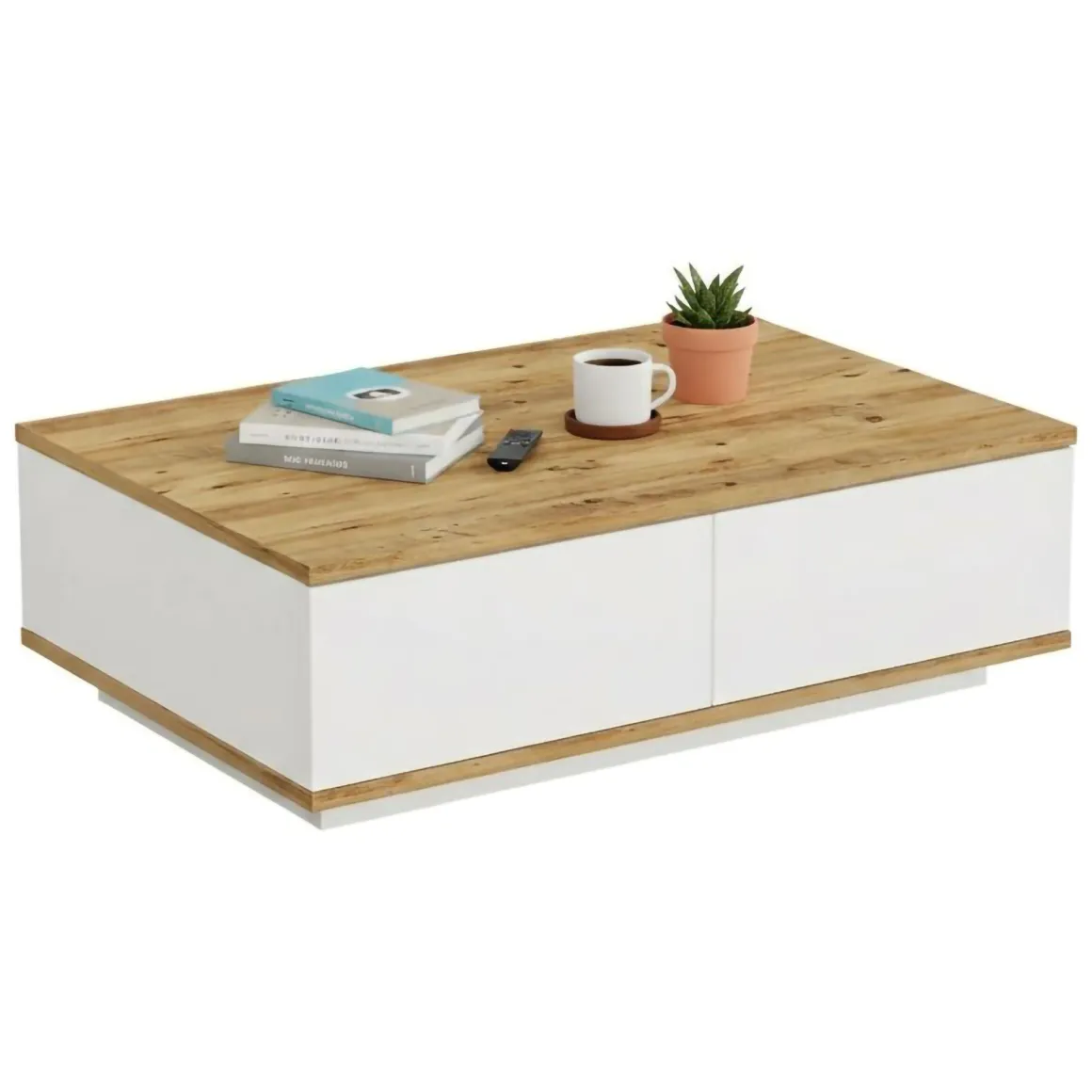 Tavolino salotto rettangolare quercia e bianco 90x60x28h cm - Babila