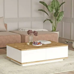 Tavolino salotto rettangolare quercia e bianco 90x60x28h cm - Babila