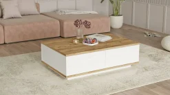 Tavolino salotto rettangolare quercia e bianco 90x60x28h cm - Babila