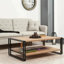 Tavolini Da Salotto|Salotto > Dmora Tavolino salotto rettangolare quercia e nero 120x50x30h cm - Sarika Nero, Marrone Quercia