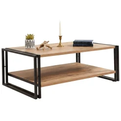 Tavolini Da Salotto|Salotto > Dmora Tavolino salotto rettangolare quercia e nero 120x50x30h cm - Sarika Nero, Marrone Quercia