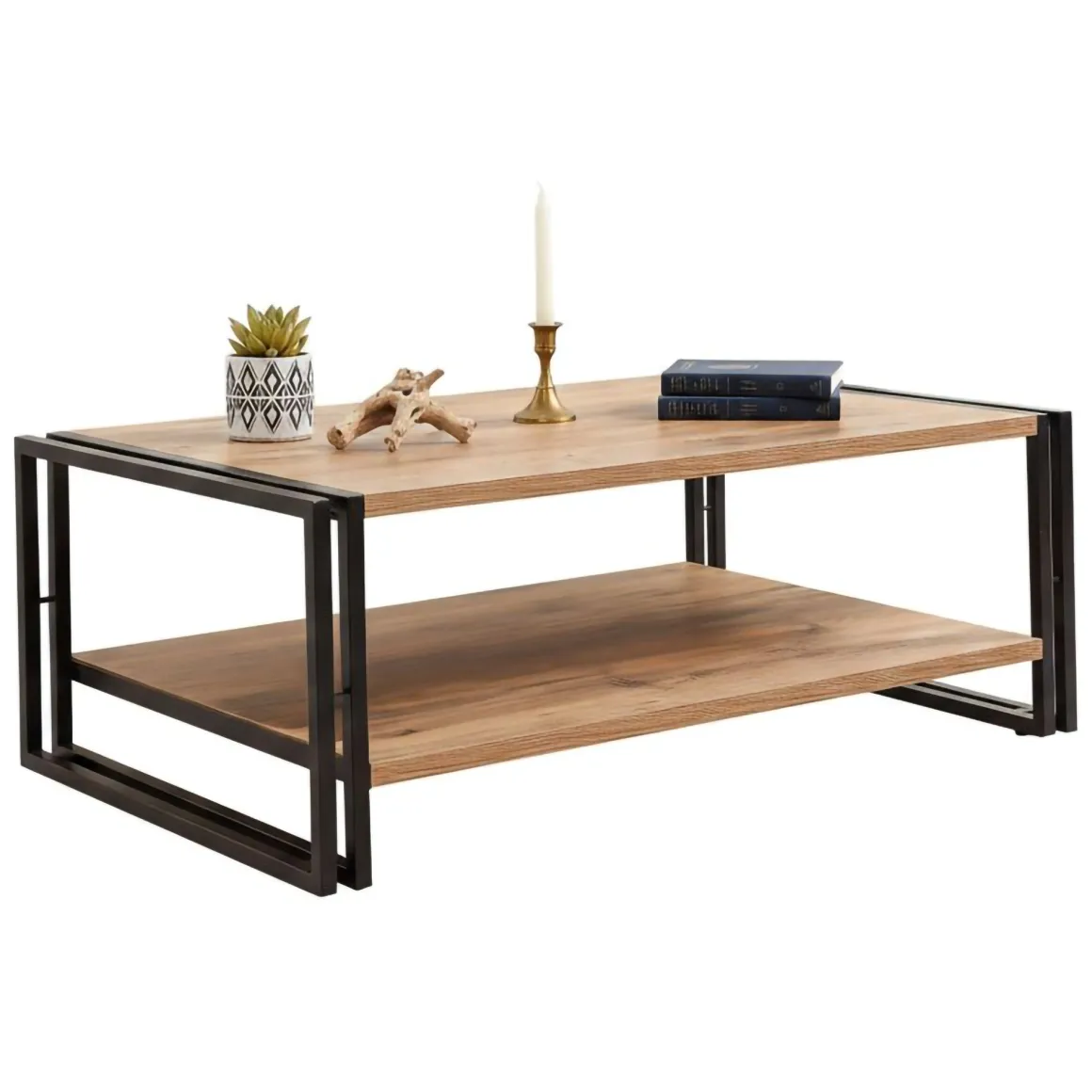 Tavolino salotto rettangolare quercia e nero 110x70x40h cm - Gioacchina