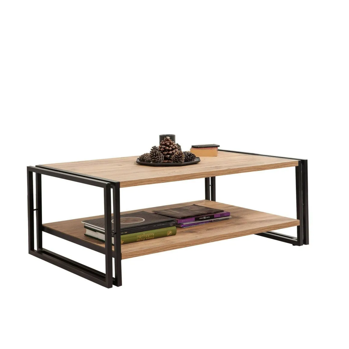 Tavolino salotto rettangolare quercia e nero 110x70x40h cm - Gioacchina