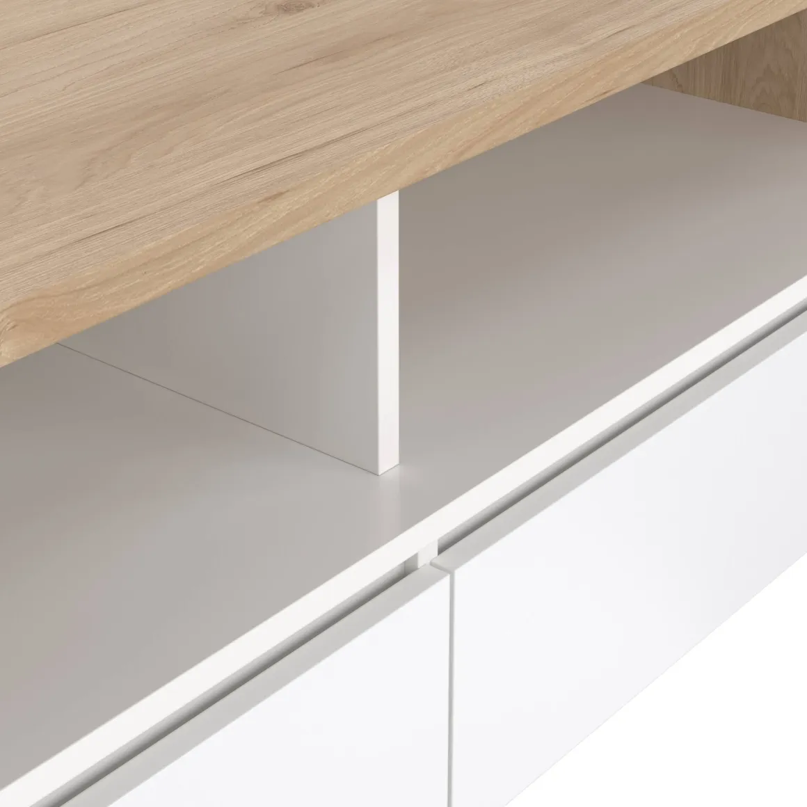 Tavolino salotto rettangolare rovere e bianco lucido 120x60x45h cm con 2 cassetti - Shote