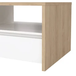 Tavolino salotto rettangolare rovere e bianco lucido 120x60x45h cm con 2 cassetti - Shote