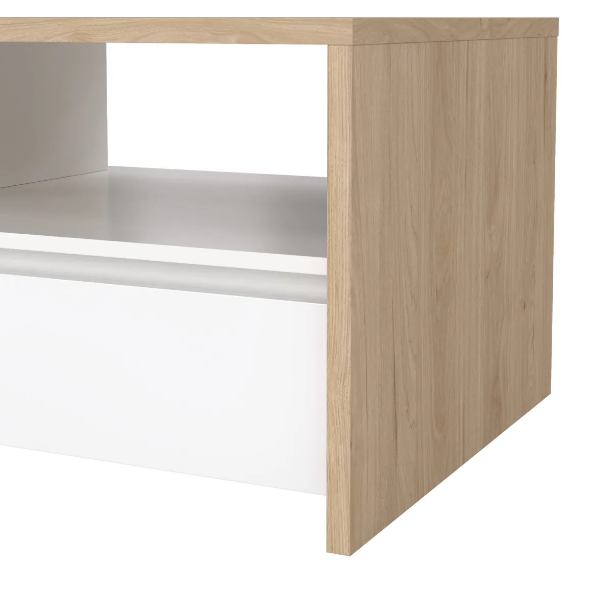 Tavolino salotto rettangolare rovere e bianco lucido 120x60x45h cm con 2 cassetti - Shote