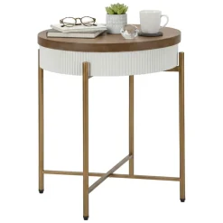 Tavolino salotto rotondo bianco e marrone 54x54x61h cm - Yakoi