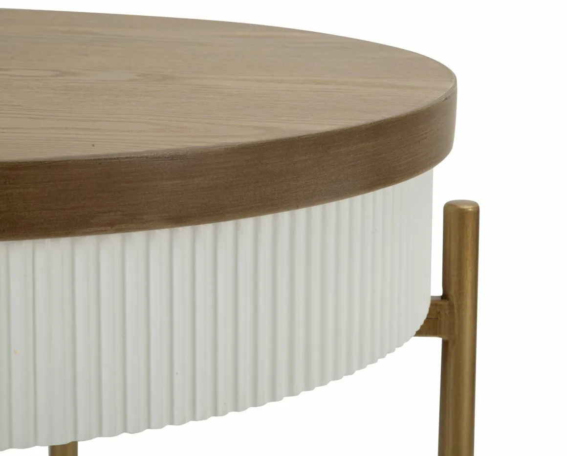 Tavolino salotto rotondo bianco e marrone 54x54x61h cm - Yakoi