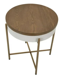 Tavolino salotto rotondo bianco e marrone 54x54x61h cm - Yakoi