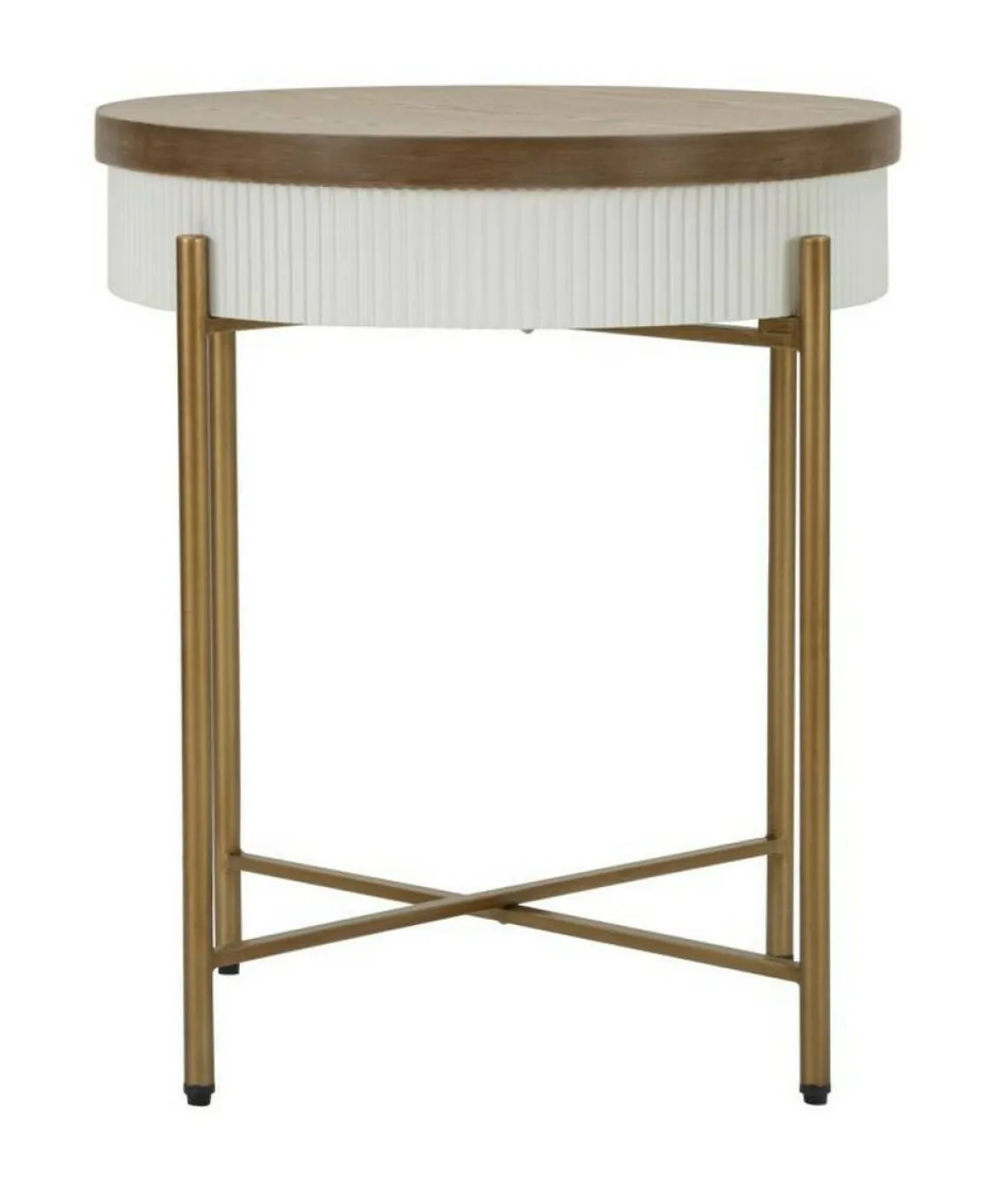 Tavolino salotto rotondo bianco e marrone 54x54x61h cm - Yakoi