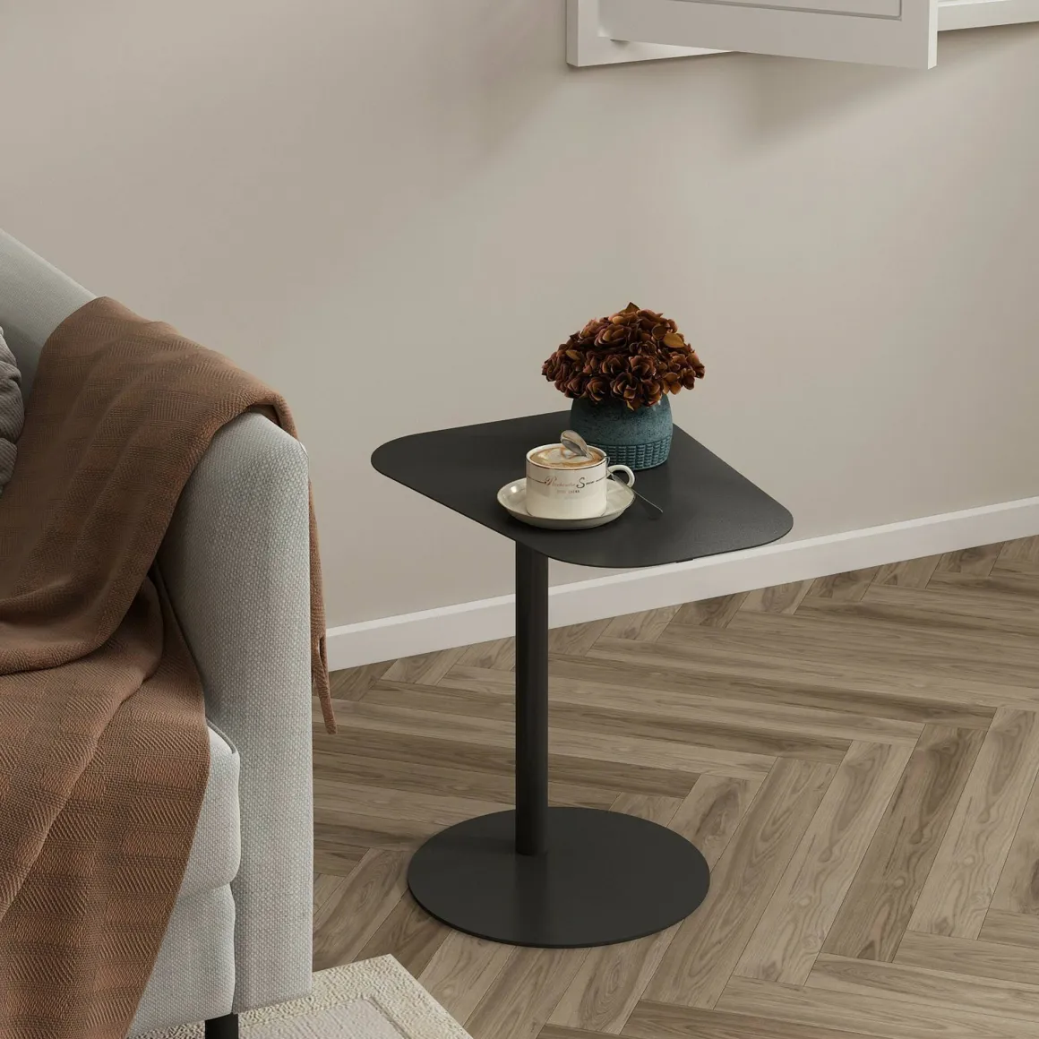 Tavolino salotto sagomato angoli arrotondoti ardesia 50x38x50h cm - Niccone