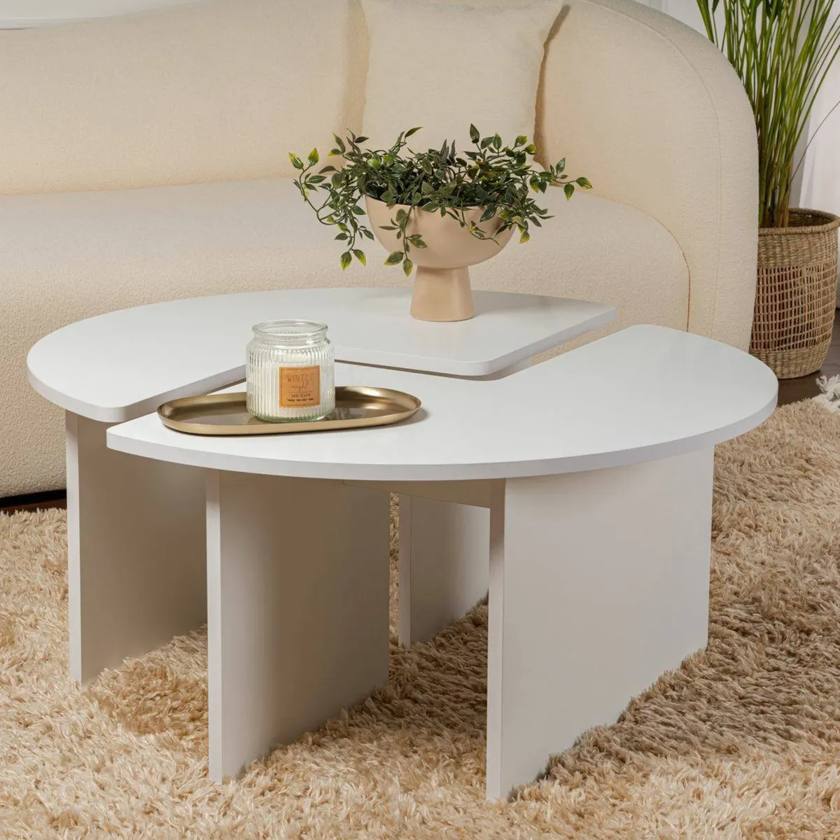 Tavolini Da Salotto > Dmora Tavolino soggiorno circolare 90x90x41h cm - Tairn Bianco