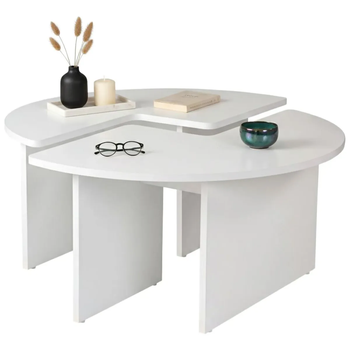 Tavolini Da Salotto > Dmora Tavolino soggiorno circolare 90x90x41h cm - Tairn Bianco