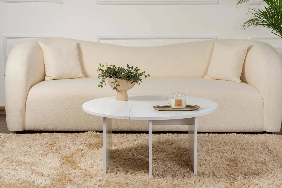 Tavolini Da Salotto > Dmora Tavolino soggiorno circolare 90x90x41h cm - Tairn Bianco