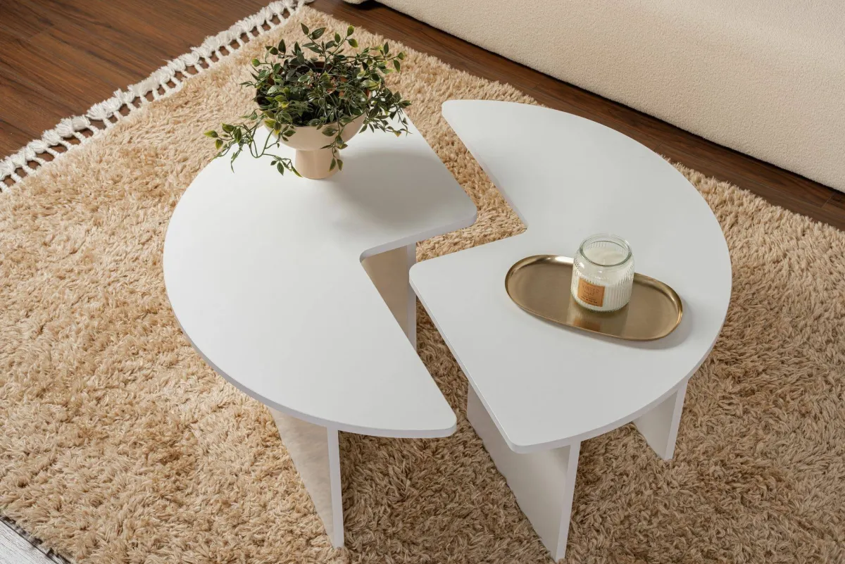 Tavolini Da Salotto > Dmora Tavolino soggiorno circolare 90x90x41h cm - Tairn Bianco