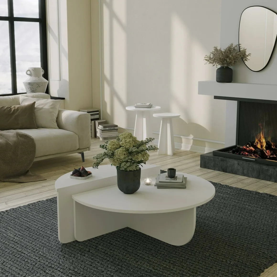 Tavolini Da Salotto|Salotto > Dmora Tavolino soggiorno irregolare noce scuro 90x90x35h cm - Azim Marrone Noce Scuro