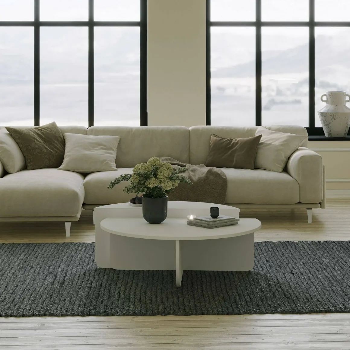 Tavolini Da Salotto|Salotto > Dmora Tavolino soggiorno irregolare noce scuro 90x90x35h cm - Azim Marrone Noce Scuro