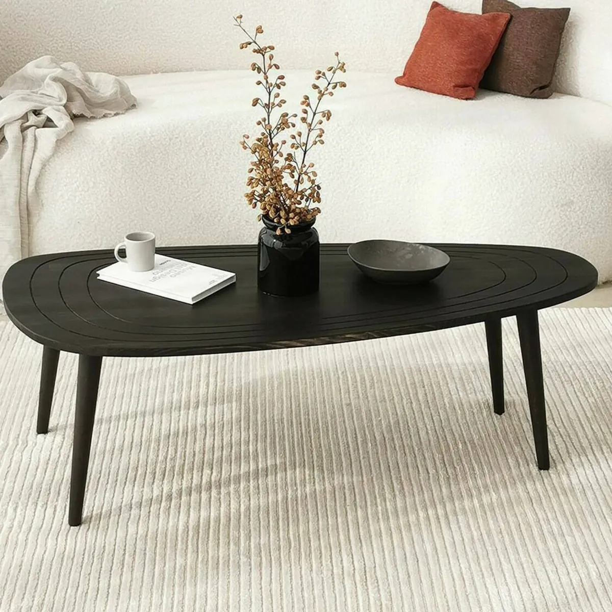 Tavolini Da Salotto|Salotto > Dmora Tavolino soggiorno ovale antracite 115x50x38h cm - Eugenia Nero Antracite