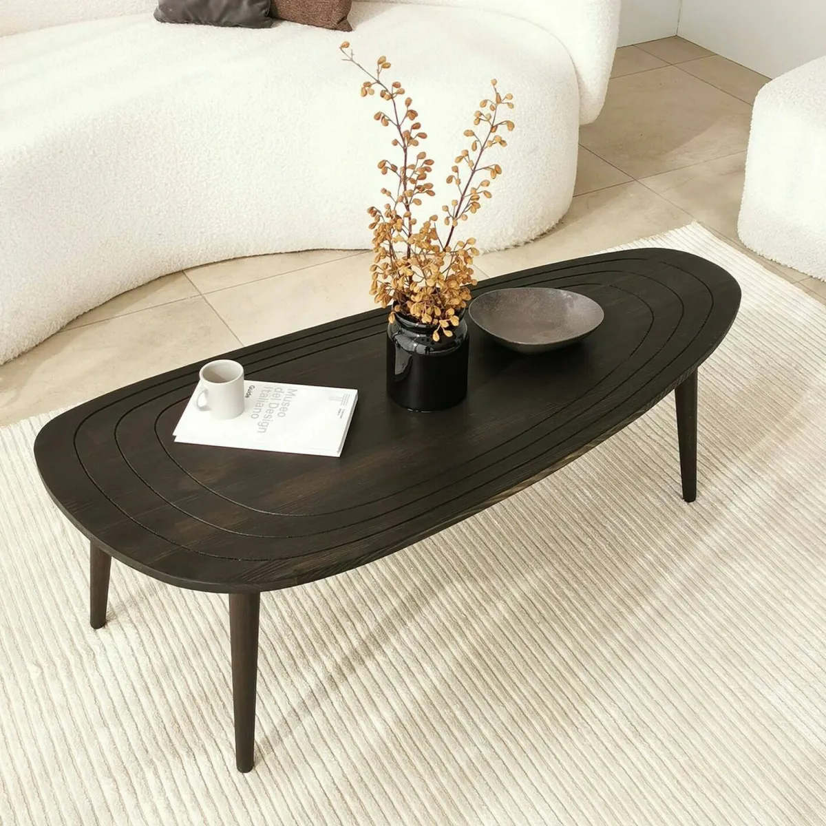 Tavolini Da Salotto|Salotto > Dmora Tavolino soggiorno ovale antracite 115x50x38h cm - Eugenia Nero Antracite