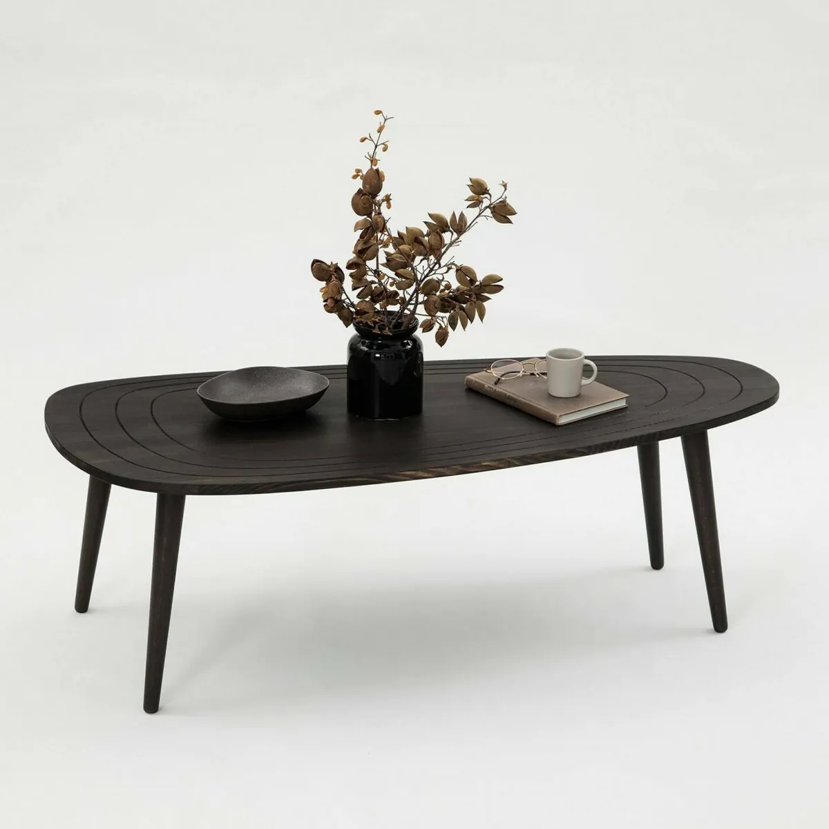 Tavolini Da Salotto|Salotto > Dmora Tavolino soggiorno ovale antracite 115x50x38h cm - Eugenia Nero Antracite