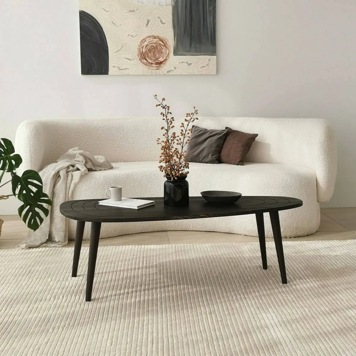 Tavolini Da Salotto|Salotto > Dmora Tavolino soggiorno ovale antracite 115x50x38h cm - Eugenia Nero Antracite