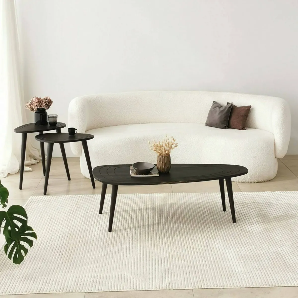 Tavolini Da Salotto|Salotto > Dmora Tavolino soggiorno ovale antracite 115x50x38h cm - Eugenia Nero Antracite