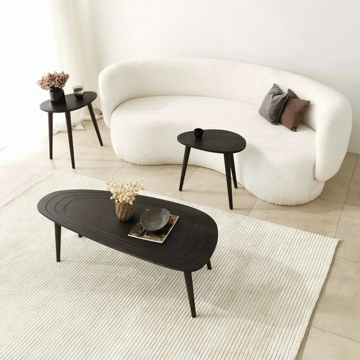 Tavolini Da Salotto|Salotto > Dmora Tavolino soggiorno ovale antracite 115x50x38h cm - Eugenia Nero Antracite