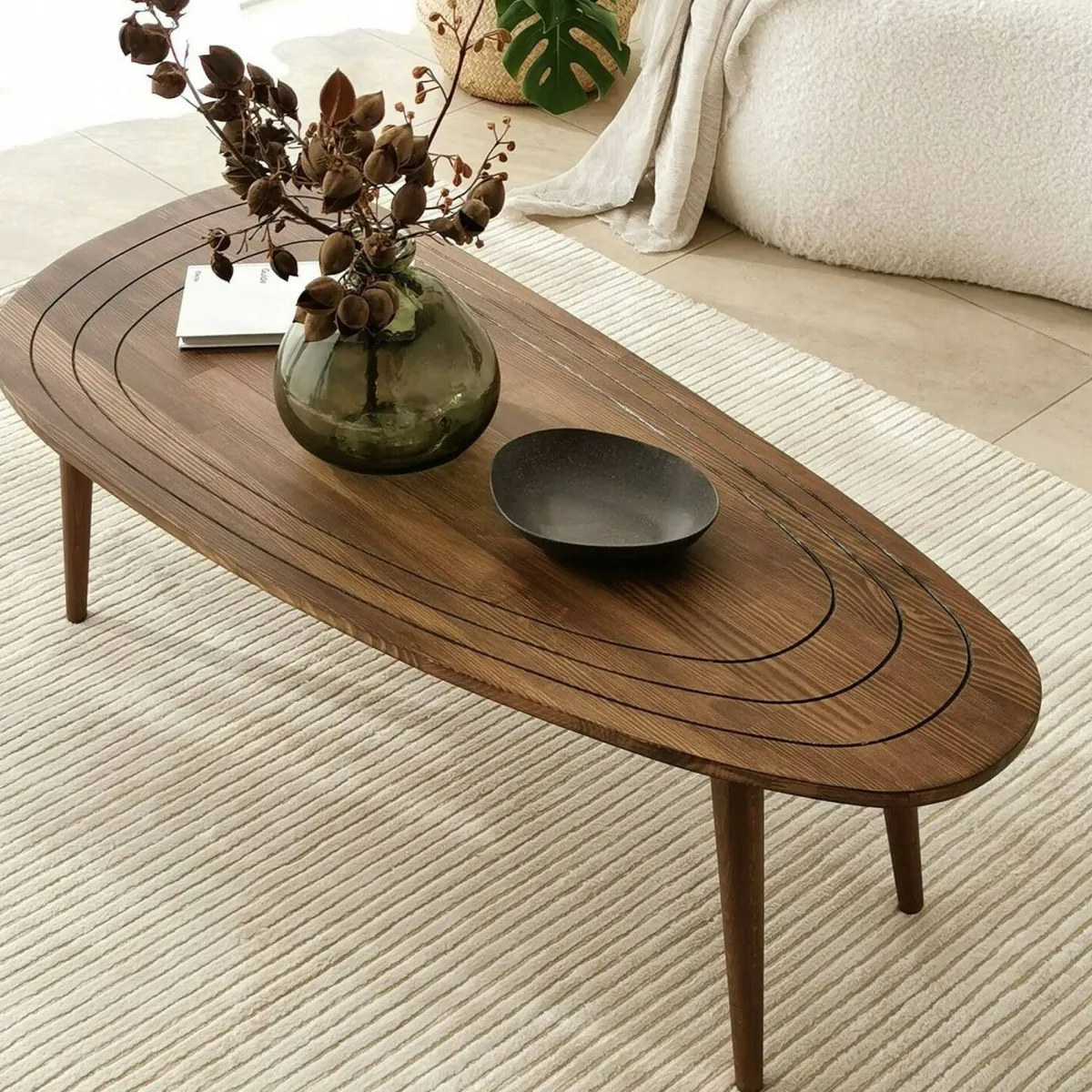 Tavolini Da Salotto|Salotto > Dmora Tavolino soggiorno ovale noce 115x50x38h cm - Eugenia Marrone Noce