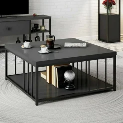 Tavolino soggiorno quadrato antracite e nero 90x90x40h cm - Raiden