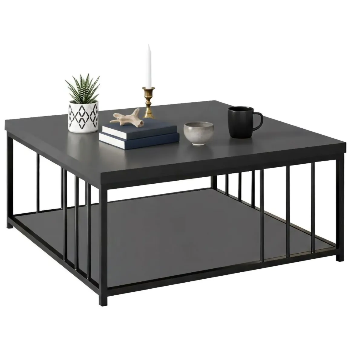 Tavolino soggiorno quadrato antracite e nero 90x90x40h cm - Raiden