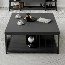 Tavolino soggiorno quadrato antracite e nero 90x90x40h cm - Raiden
