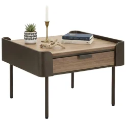 Tavolino soggiorno quadrato grigio e marrone 60x60x41h cm con 2 cassetti - Icona