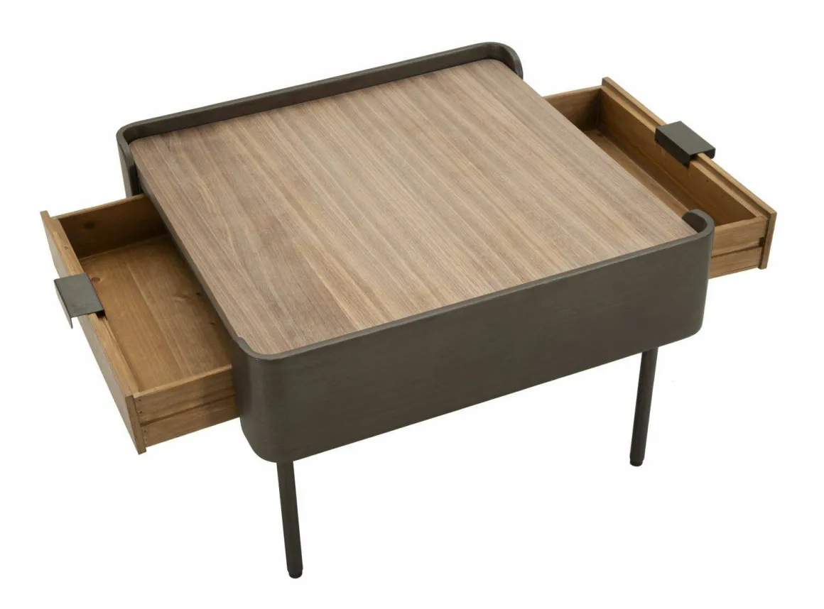 Tavolino soggiorno quadrato grigio e marrone 60x60x41h cm con 2 cassetti - Icona
