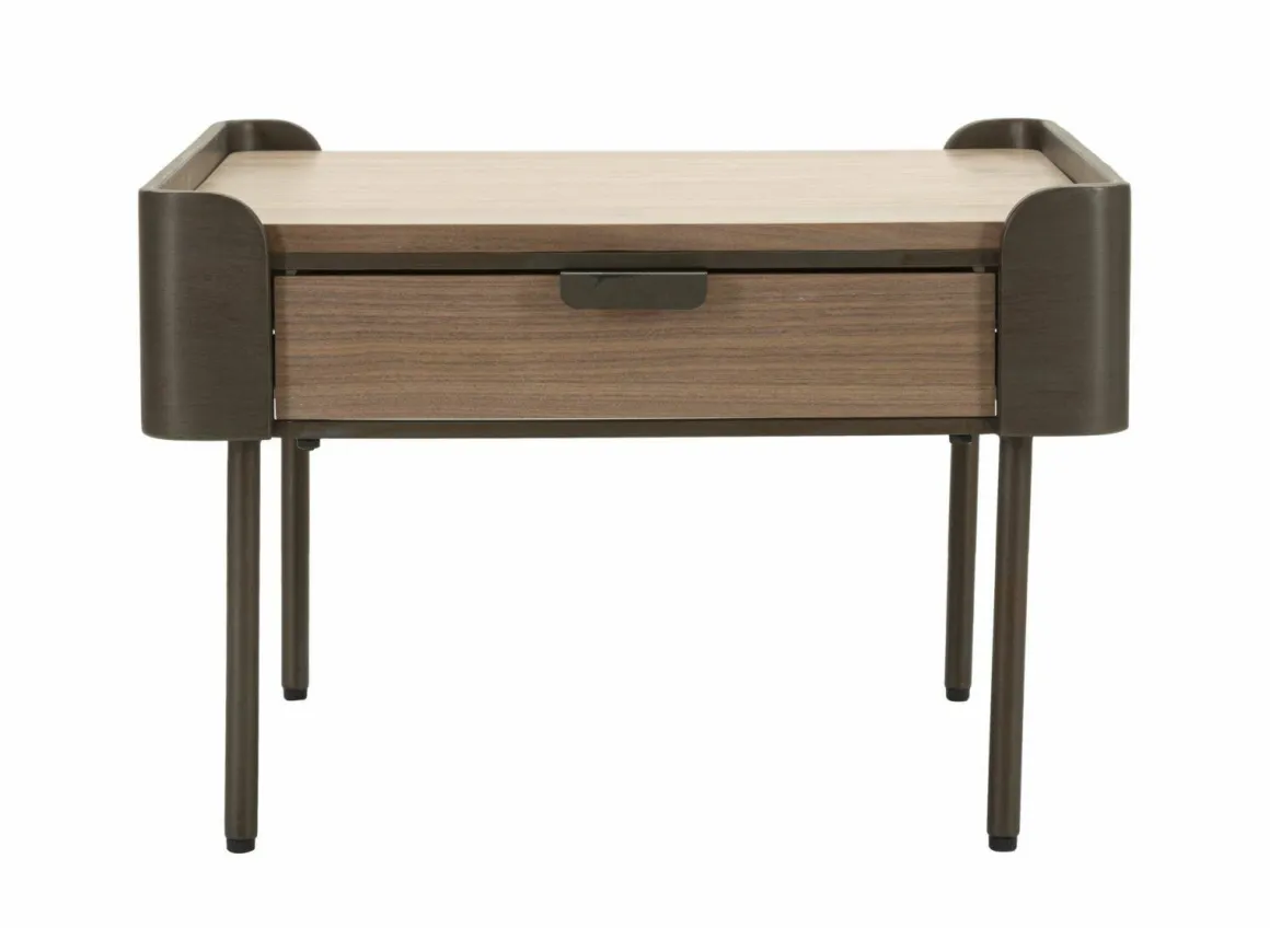 Tavolino soggiorno quadrato grigio e marrone 60x60x41h cm con 2 cassetti - Icona