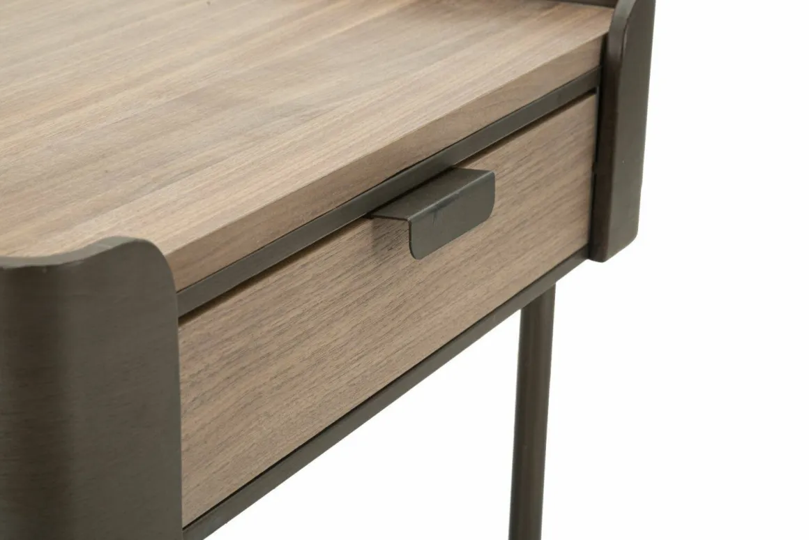 Tavolino soggiorno quadrato grigio e marrone 60x60x41h cm con 2 cassetti - Icona