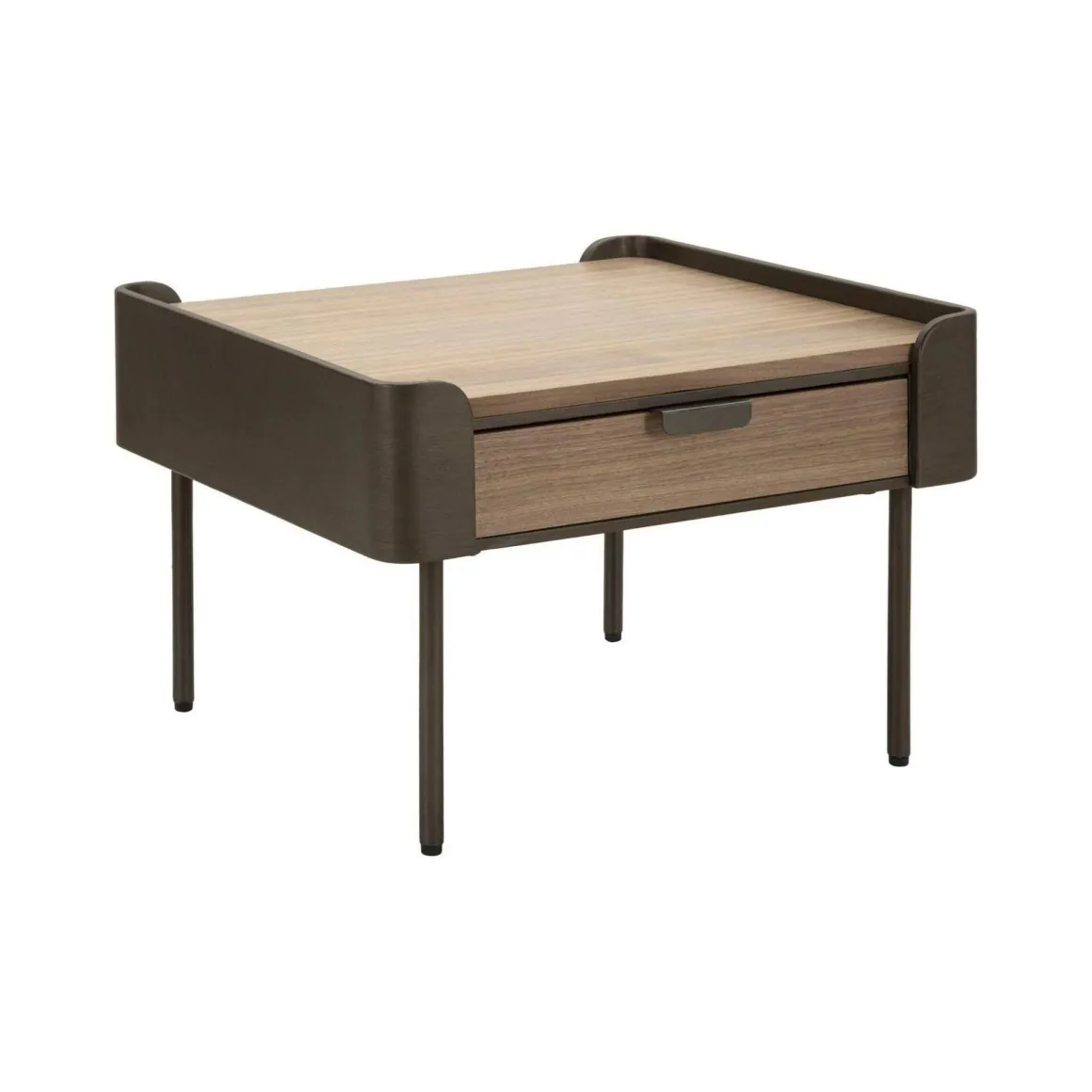 Tavolino soggiorno quadrato grigio e marrone 60x60x41h cm con 2 cassetti - Icona