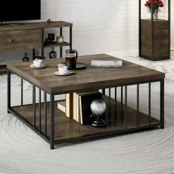 Tavolino soggiorno quadrato noce e nero 90x90x40h cm - Raiden