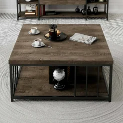 Tavolini Da Salotto|Salotto > Dmora Tavolino soggiorno quadrato noce e oro 90x90x40h cm - Raiden Oro, Marrone Noce