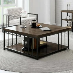 Tavolini Da Salotto|Salotto > Dmora Tavolino soggiorno quadrato noce e oro 90x90x40h cm - Raiden Oro, Marrone Noce