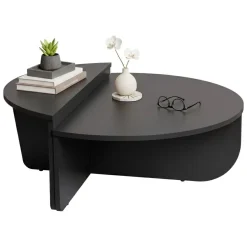 Tavolino soggiorno rettangolare angoli arrotondoti antracite 90x60x35h cm - Feyre