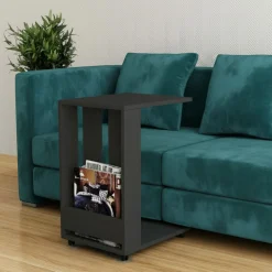 Tavolini Da Salotto|Salotto > Dmora Tavolino soggiorno rettangolare antracite 60x20x60h cm - Fabrizia Nero Antracite