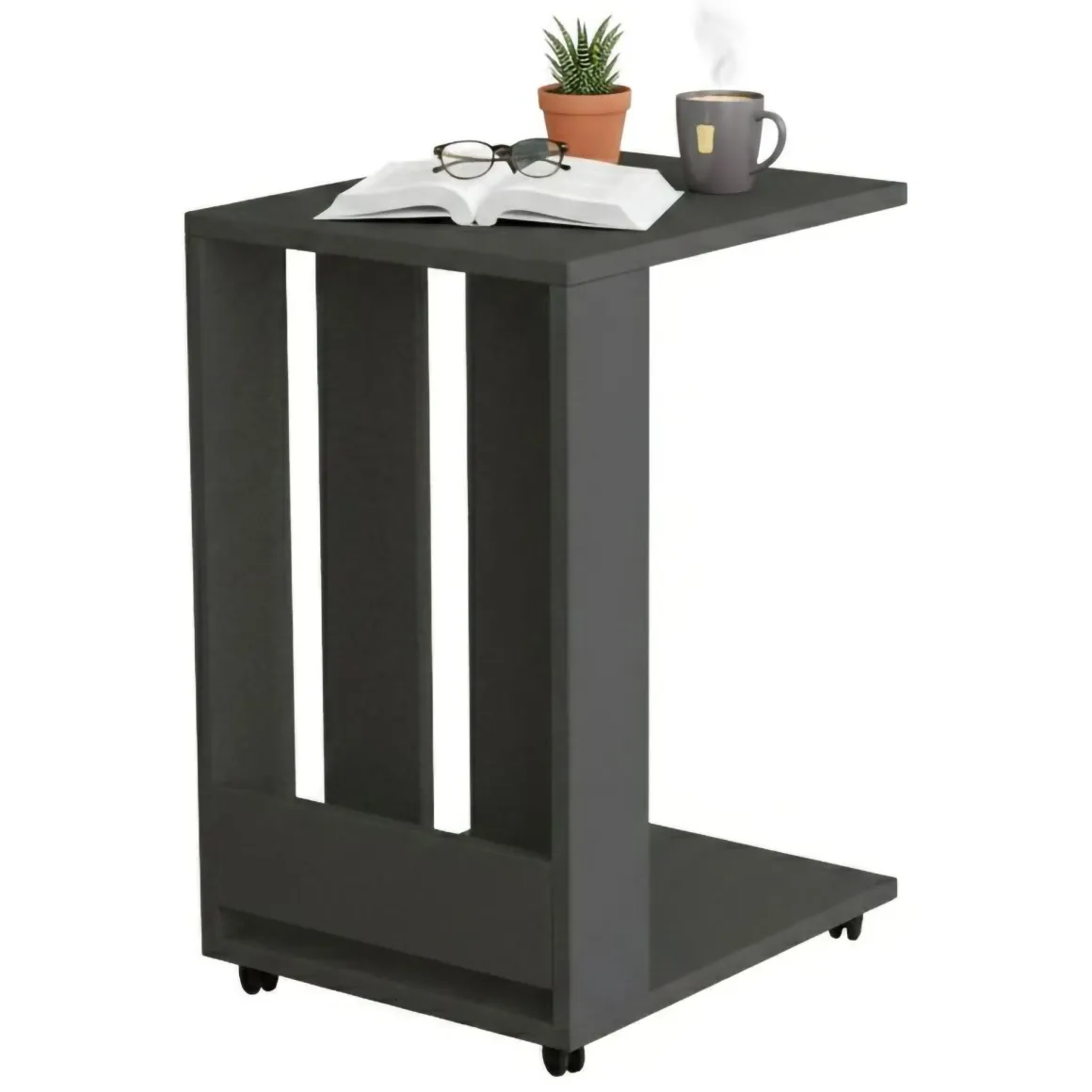 Tavolini Da Salotto|Salotto > Dmora Tavolino soggiorno rettangolare antracite 60x20x60h cm - Fabrizia Nero Antracite