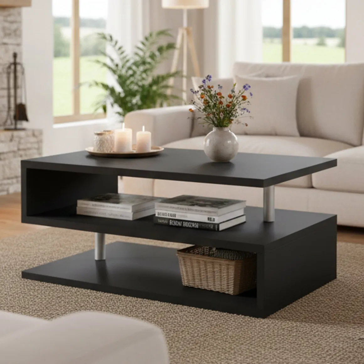 Tavolino soggiorno rettangolare antracite 90x55x41h cm - Natalia