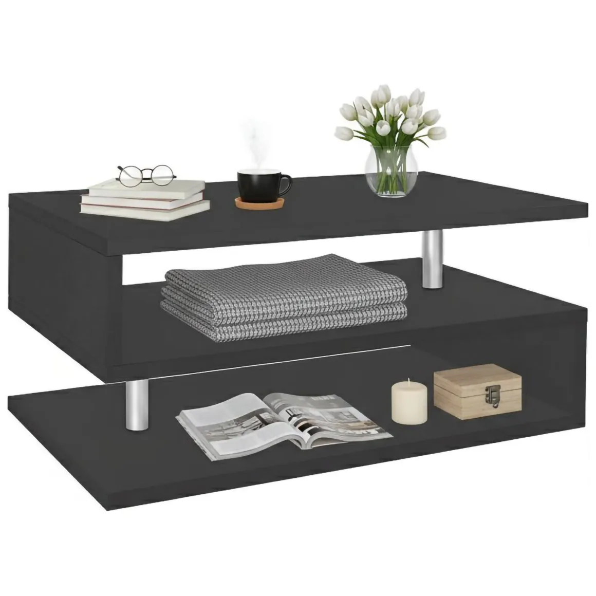 Tavolino soggiorno rettangolare antracite 90x55x41h cm - Natalia